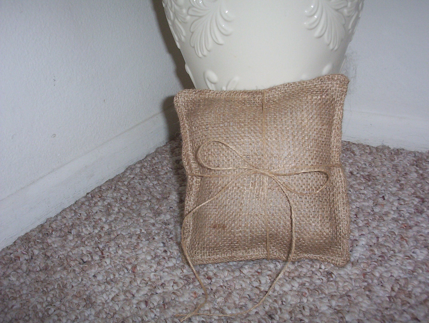 Burlap Ring Bearer Pillow with Jute Tie
