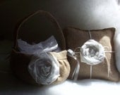 Burlap Flower Girl Basket and Matching Ring Bearer Pillow for your Rustic Country Wedding