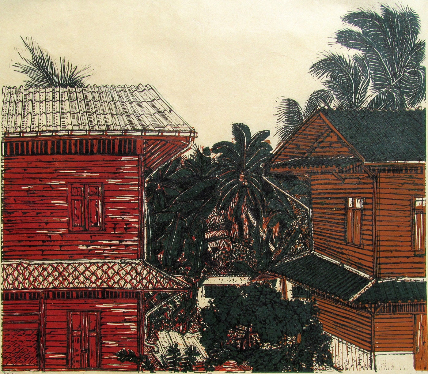 Nunnery, limited edtion, hand printed, hand signed in pencil by the artist, linocut & silkscreen