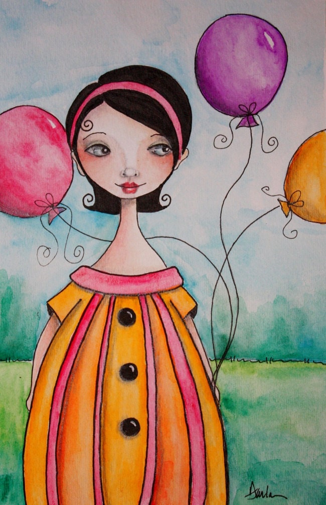 Trying so hard to LET GO 6 x 9 ORIGINAL watercolor and ink painting