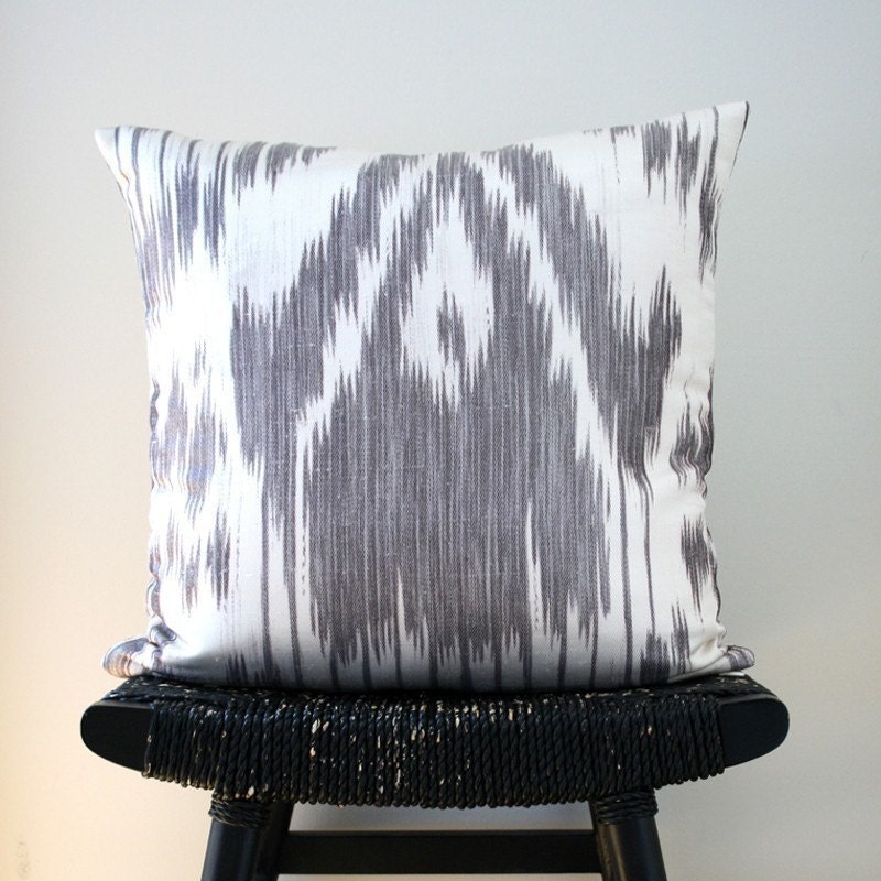 GREY IKAT Linen and Silk Cushion Cover 45 x 45 cm, 18 inch
