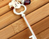 Personalized Garnet Key Freshwater Pearl Sterling Silver Necklace -  Hand Stamped  Inital Name January or Custom Birthstone
