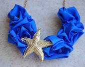 The Beach Comber: Starfish and Blue Floral Garland Necklace