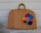 Vintage Straw Tote with Colorful Rosette Detailing Beach Bag