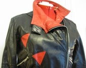 Vintage 1970s Biker Babe Black Leather Motorcycle Jacket With Red Leather Accents