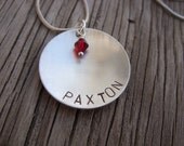 Hand stamped personalized pendant with Swarovski birthstone- Moms jewelry