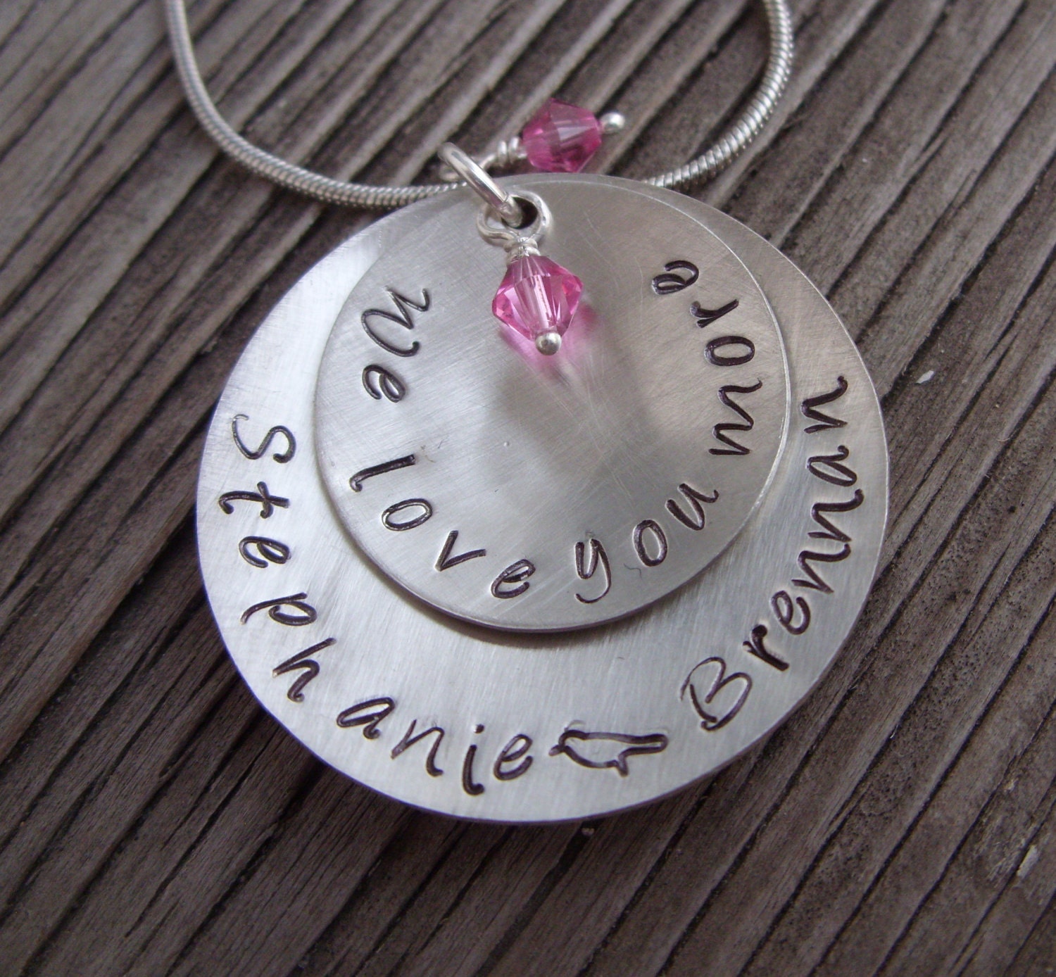 Hand stamped mommy jewelry sterling layered discs personalized with swarovski crystal birthstones