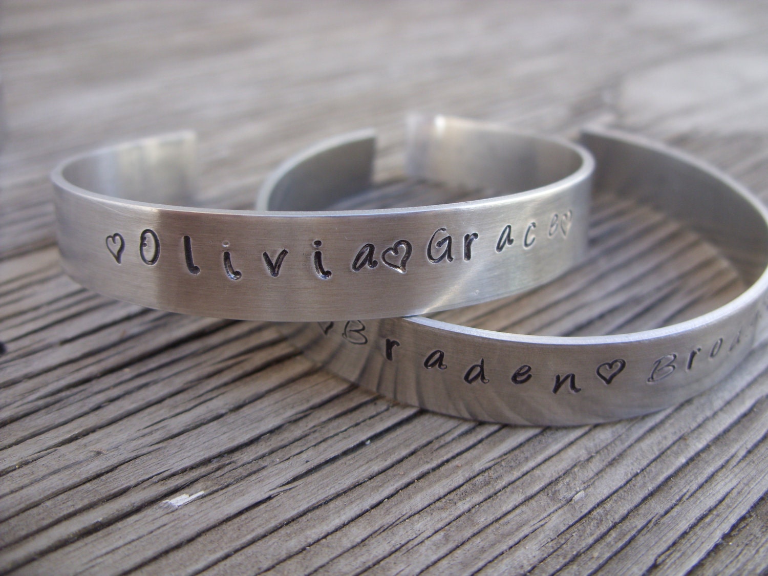 Hand stamped cuff bracelet 3/8 inch aluminum made to order ONE bracelet