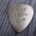 Hand stamped brass guitar pick- custom gift for a cool musician