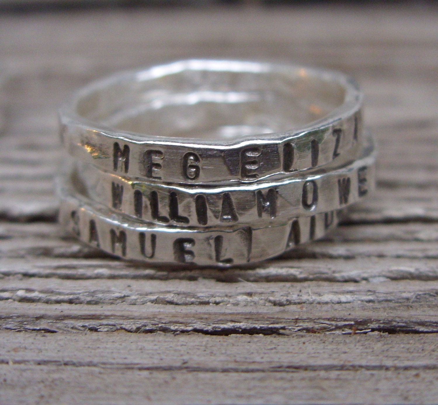 ONE fine silver stacking ring- hand stamped -hand made to order- custom moms jewelry stacker ring