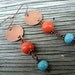Bravo Boho Earrings copper discs, vintage turquoise and orange glass beads with copper earwires