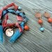 Bravo Boho Earrings copper discs, vintage turquoise and orange glass beads with copper earwires