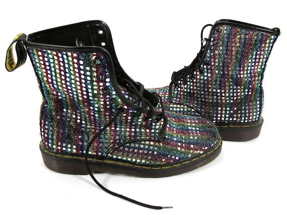 Vintage Doc Martens  8 Hole Boots Rainbow Disco Ball Size 10 US ladies