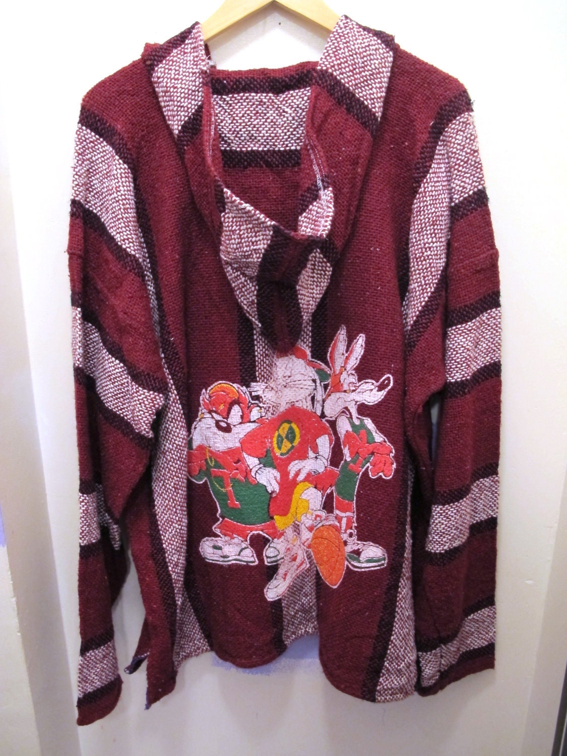 Loony Tunes Hip Hop Baja Drug Rug Maroon and White Stripe