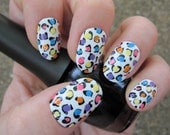 Bright Rainbow Leopard Print Nail Art - Fake Nails - Hand Painted - Ready to Ship