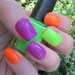 Made To Order Neon Glitter Bomb Nail Art Set of Artificial Nails - Purple, Orange and Lime Green