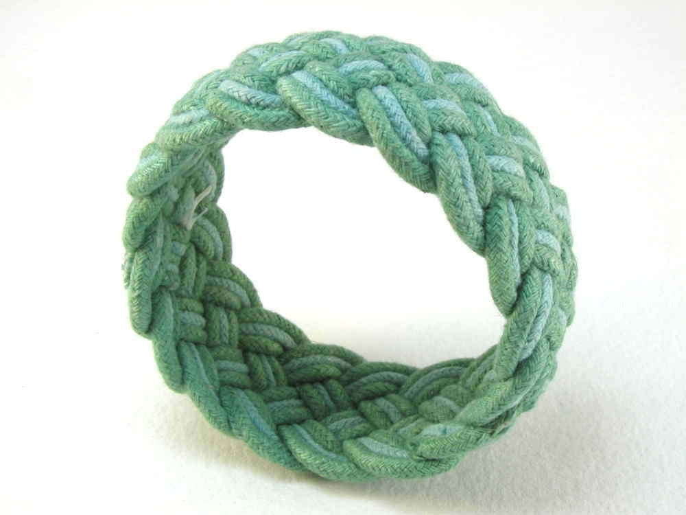 green and blue wide turks head knot sailor's rope bracelet 2259