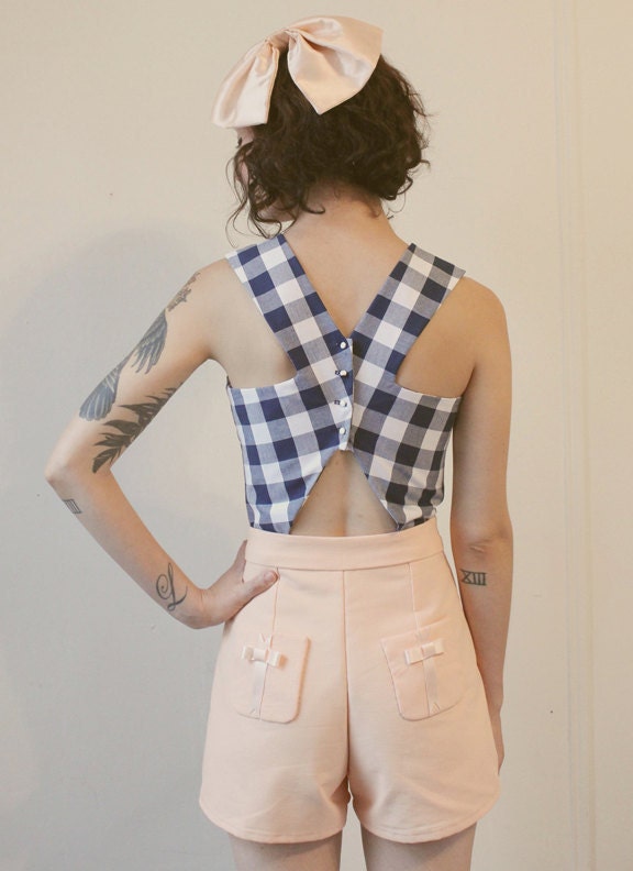 Sale - Here Kitty Kitty - High Waisted Shorts - Peach Size 2 - Ready To Ship
