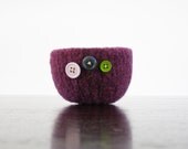 felted wool bowl -  plum purple wool felt bowl with lavender, blue, and green flowers - ring holder, desk organizer, gifts under 20 25 - theFelterie