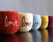 choose your colors - custom tiny felted wool bowl with "love" embroidered in cotton - theFelterie