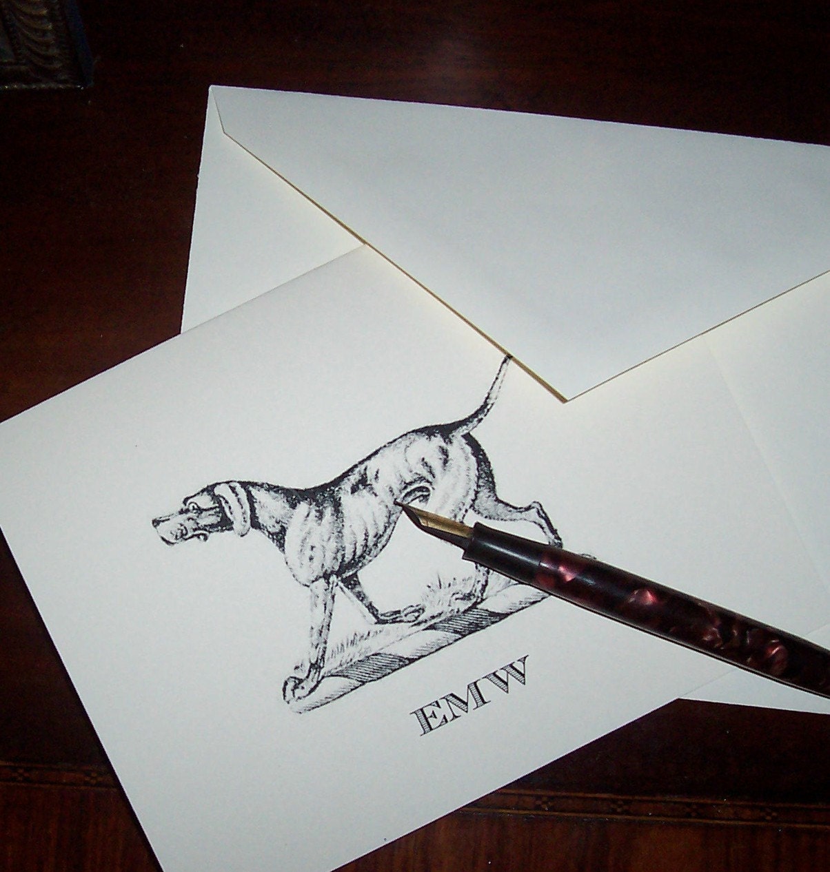 Monogrammed Personalized  Dog Note Cards Black and Ivory Stationery Stationary Set of 10 Walking Sassy Hunting Hound Great Fathers Day Gift