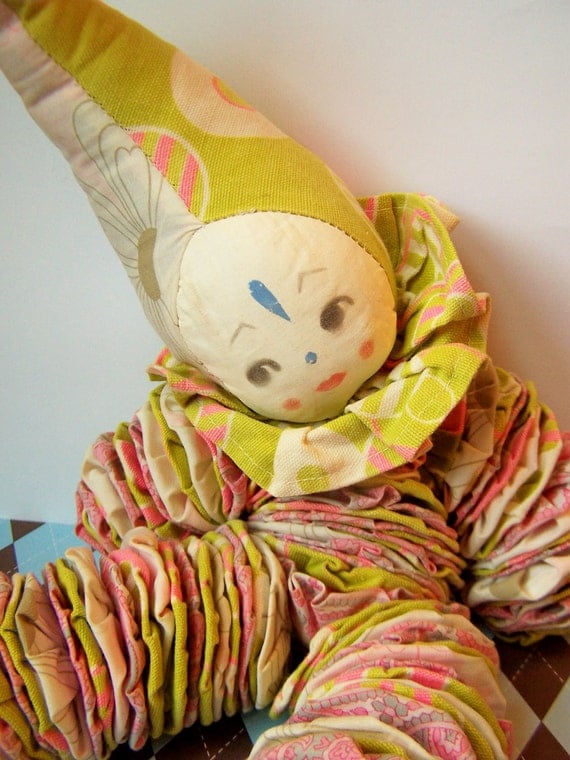 Vintage Yo Yo Doll , Cloth Clown Quilting Doll