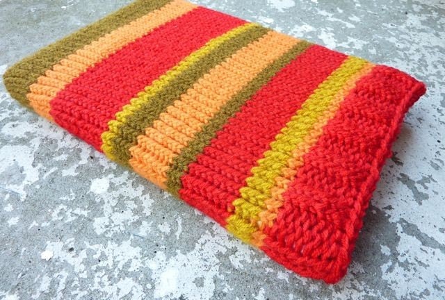 Hand Knitted Macbook Sleeve 13 inch orange red mustard olive