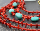 Cleopatra - Boho Style Red Coral & Turquoise Necklace - Ready to Ship - by VividColors