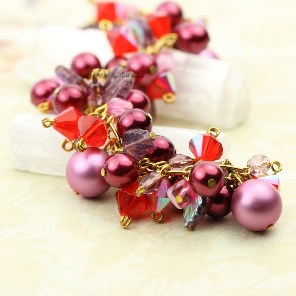 Wish it was Christmas - Whimsical Charms Bracelet  in Red, Pink, Purple &Crimson - Ready to Ship - Handmade by VividColors