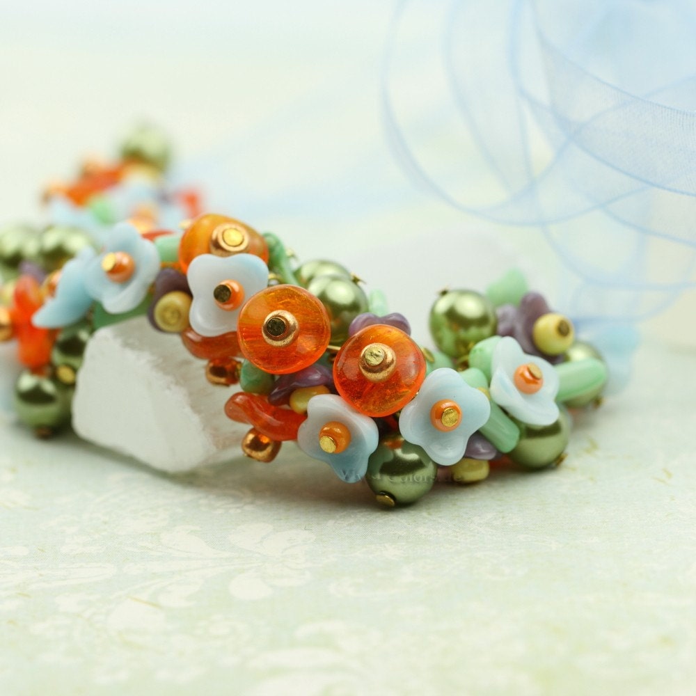 Sweet Pastel Flower Necklace - Ready to Ship - Handmade - by VividColors