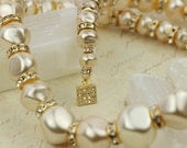 Pure Luxury - Wedding Necklace in Ivory White with Pearls & Crystal Rhinestone -Ready to Ship - Handmade by VividColors