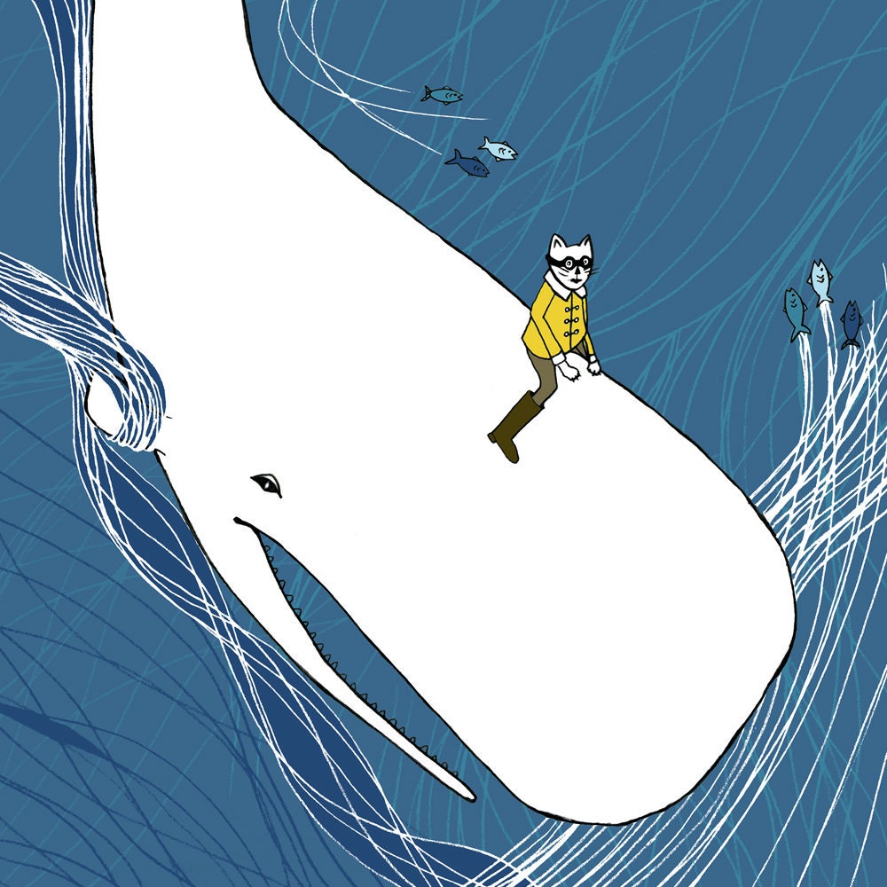 Whale Rider nursery art. Whimsical whale drawing for your child's room.
