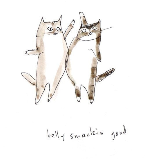 Belly Smackin Good- LARGE- Fine Art Print- Cat Illustration- Fat Cats