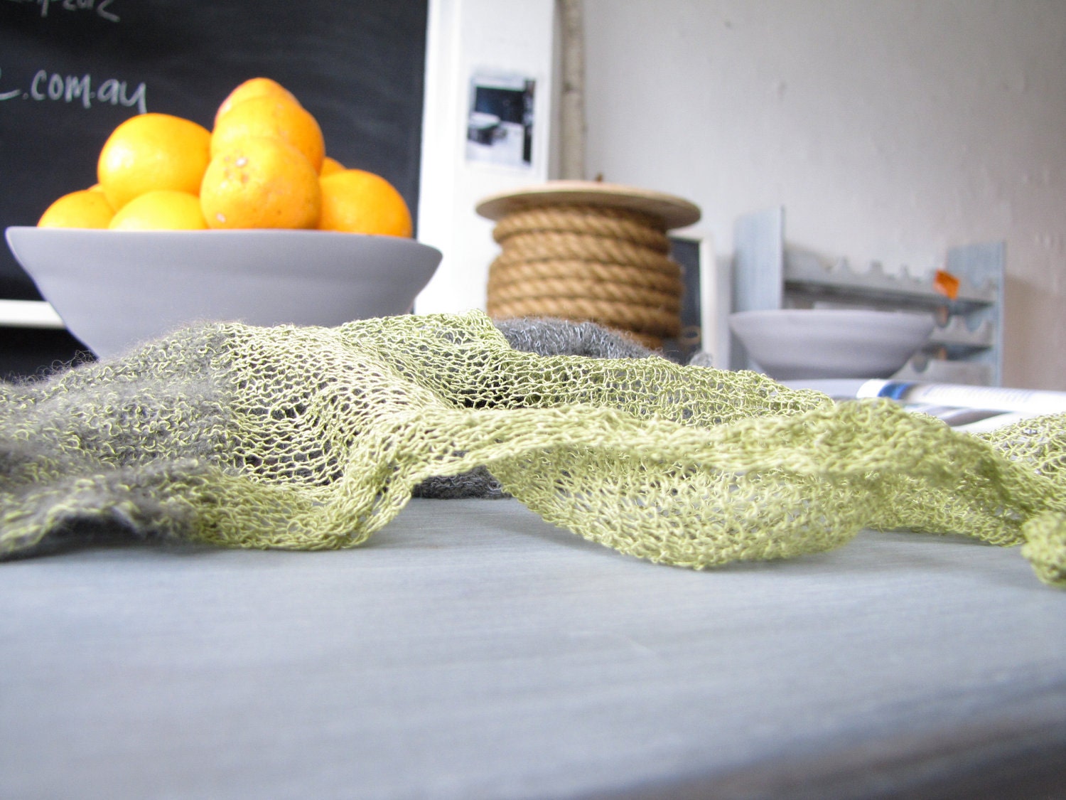 Merino, silk & stainless steel felted scarf - tea green