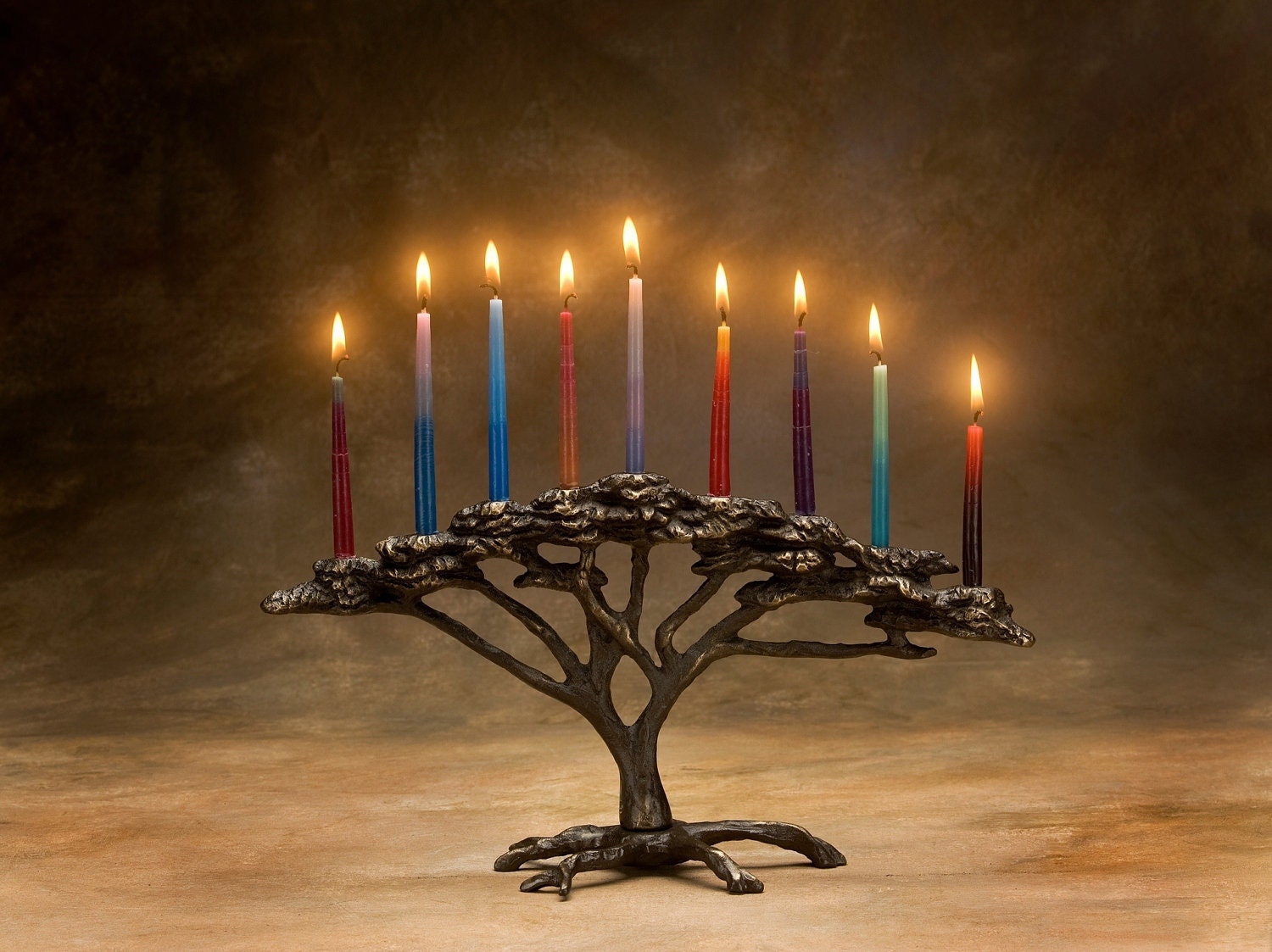 Tree of Life Menorah Cast Bronze 9 Candle for Hanukkah or Decor