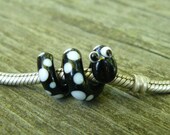 MADE TO ORDER charm bead bracelet or dreadlock Snake Bead 5-6 mm hole - black w/ white dots
