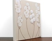 Neutral Nursery Art - Acrylic Painting of Flowers - Textured Art on Canvas - Khaki and White Wall Art - Small 12X12 - IN STOCK