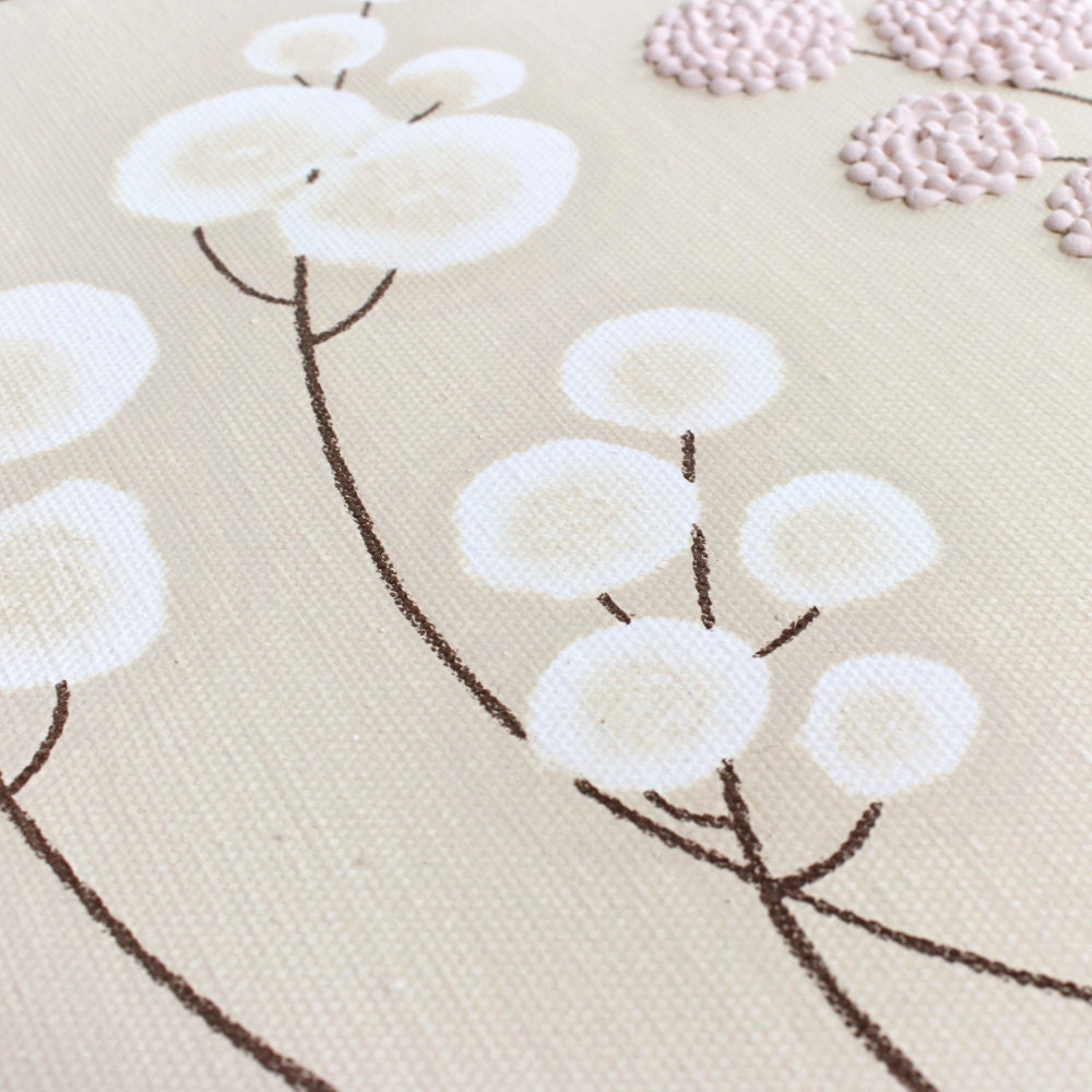 Baby Girl Nursery Wall Decor - Textured Flower Painting - Original Acrylic - Small 10X10 Pink and Brown Canvas Art