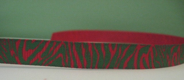 Wild Zebra Tiger Stripe Red and Green Grosgrain Ribbon in 3/8 inches wide Animal Print Holiday RGZ