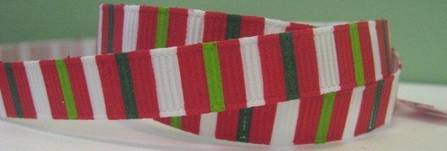 Christmas Colors Stripe Grosgrain Ribbon in 3/8 inches wide Red White and Green Stripes RED