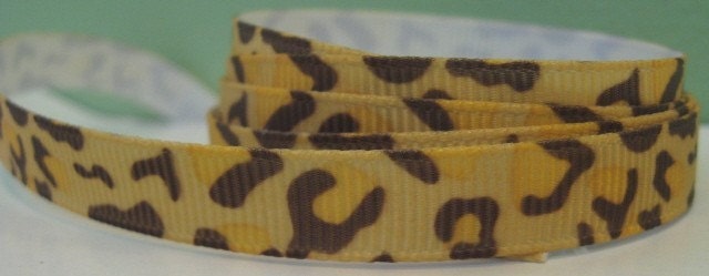 Gold with Yellow and Brown Leopard Cheetah Animal Print Grosgrain Ribbon in 1 inch wide Wild  1.0 Fun GBC