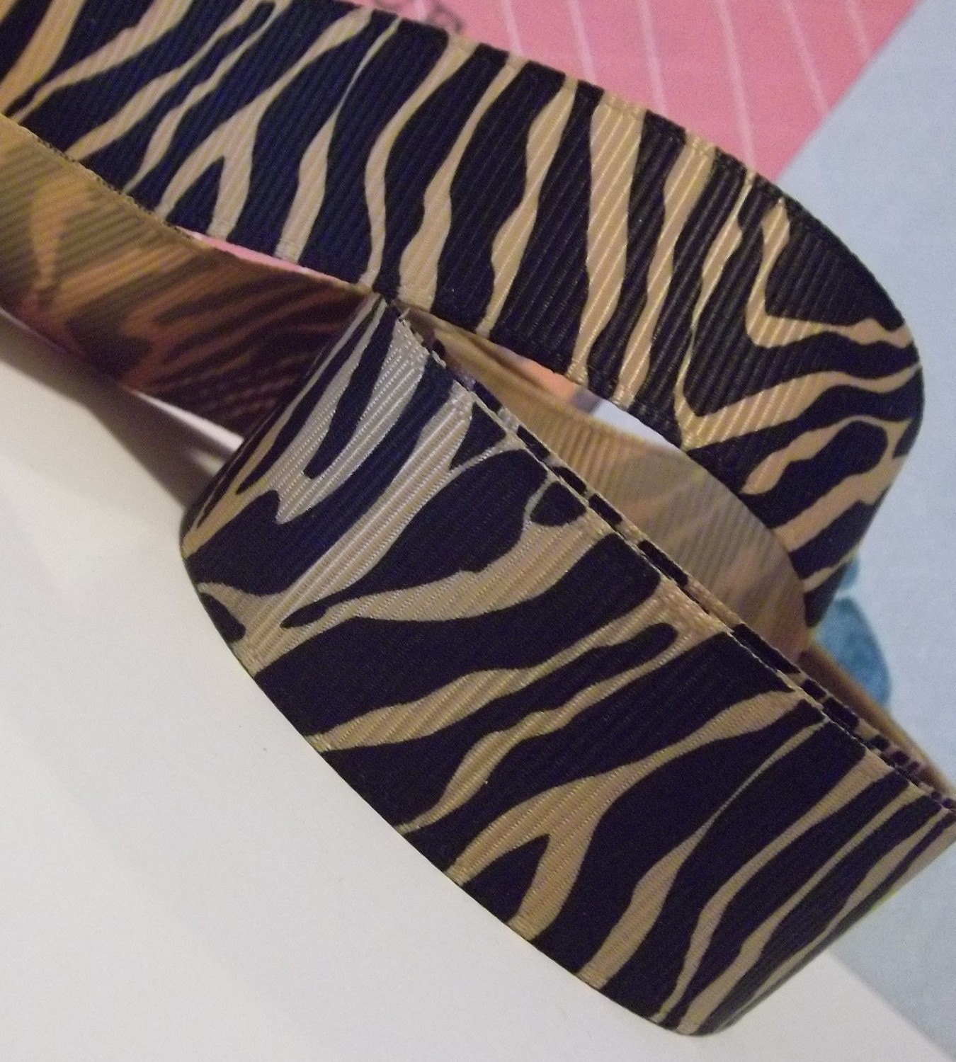 3 yards Wild Zebra Tiger Stripe Gold and Black Grosgrain Ribbon in 7/8 inches wide Animal Print Golden yellow