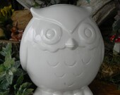 OWL Bank  Ceramic  Glazed  White round  hootie Owl  ...Owlet baby shower Nursery hoot