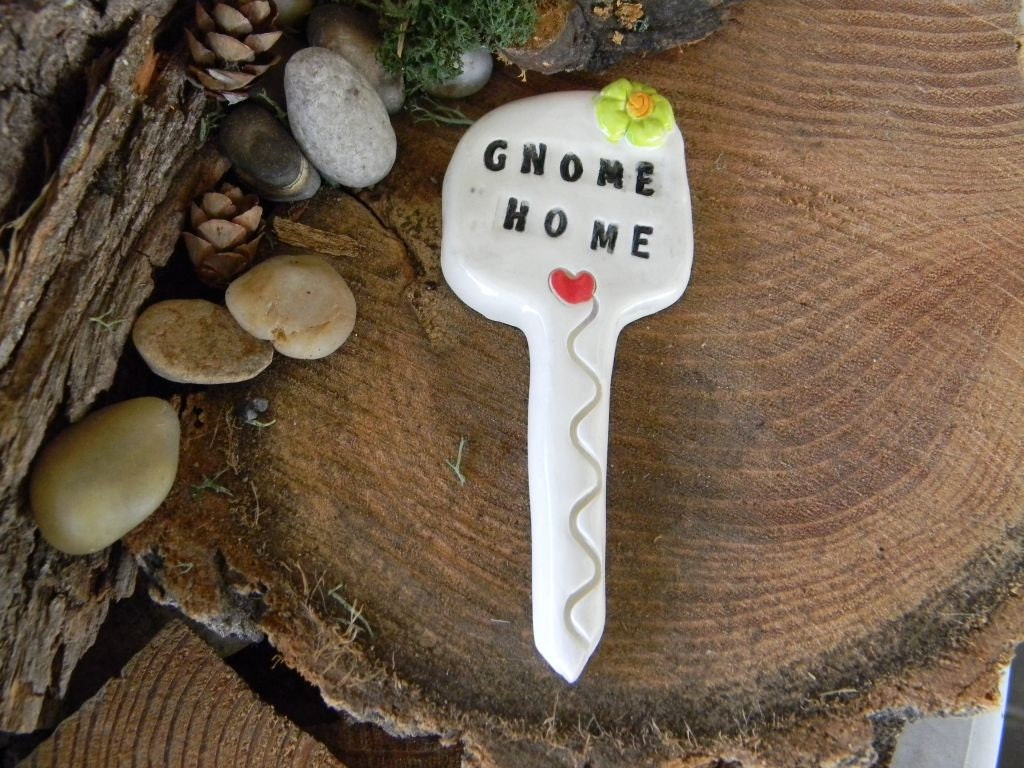 Gnome Home    - Garden sign plant marker - Terrarium sign  ceramic all glazed