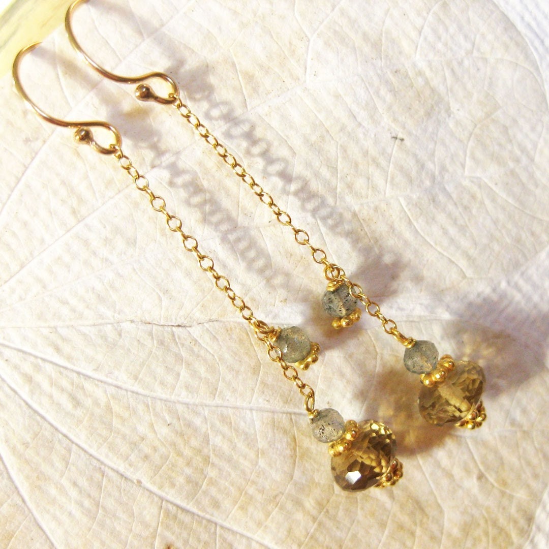 Lemon Topaz and Labradorite Dangle Drops