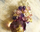 Ametrine yellow and purple pendant necklace with amethyst, citrine cluster cascade by katecojewelry