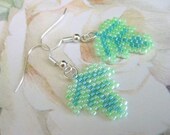 Beadwork Petite Leaf Beadwoven Peyote Earrings Green Seed Bead Beaded