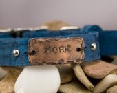 Leather dog collar 1 in, name, tag, distressed