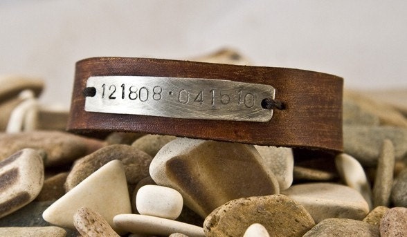 Leather cuff, bracelet, handmade, dates, half inch, with a buckle closure