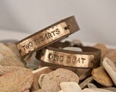 Leather cuff bracelet-two hearts one beat - his and hers  pair - 1/2  inch
